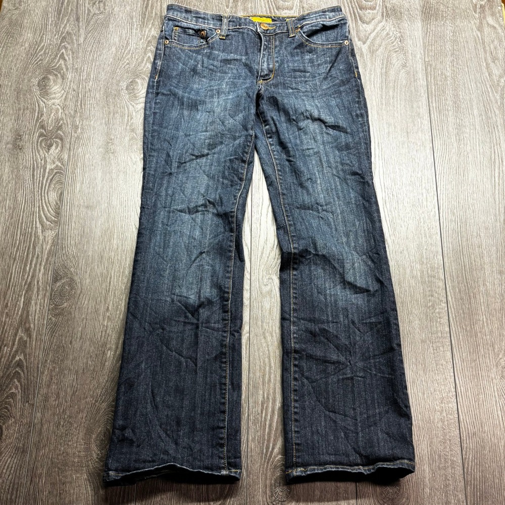 Seven7 Women Flare Jeans Dark Wash Premium Denim Size 8 Yellow Embroidery